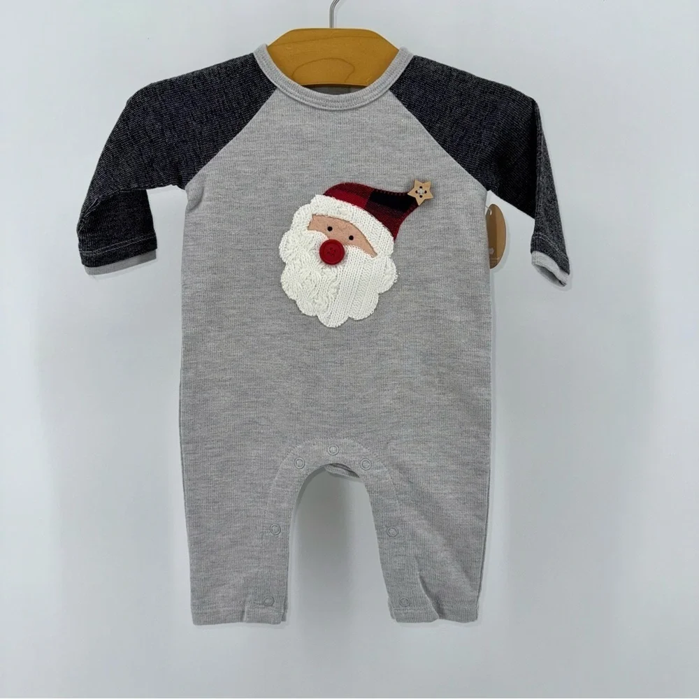 Mud Pie Gray Santa Claus Baby One Piece Romper New!